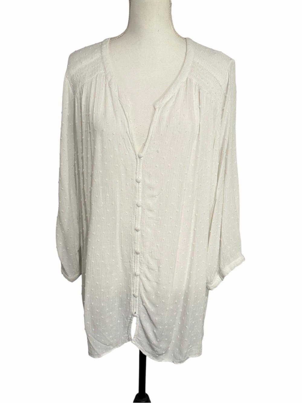 Rose & Olive White Textured Button-Front Blouse